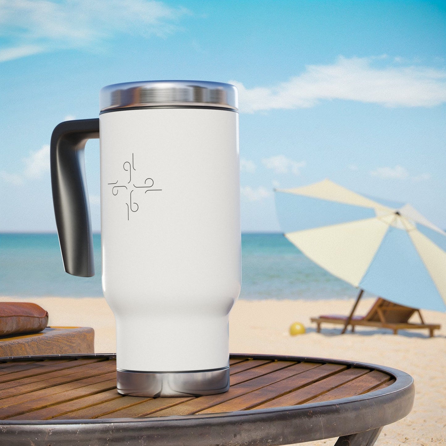 14oz Stainless Steel Travel Mug with Handle — Logo Cross Symbol